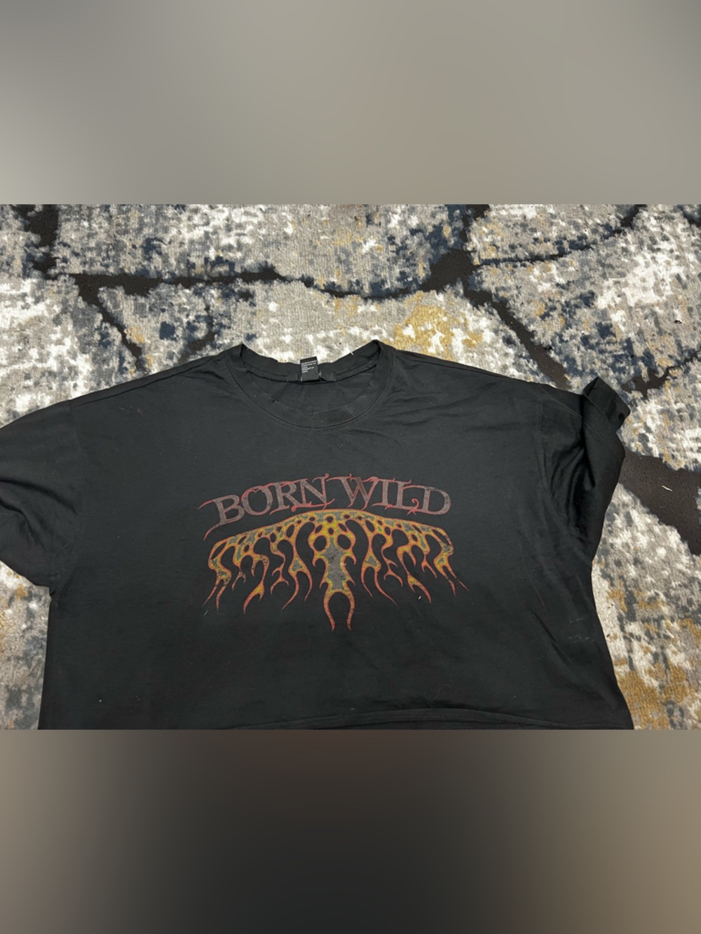 Forever 21 Black Crop Tee with 'Born Wild' Flame Graphic